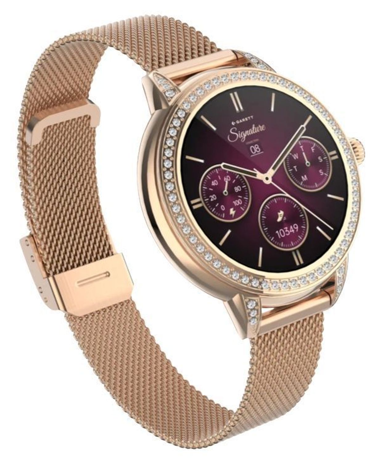 Smartwatch damski Garett Stella różowe złoto mesh AMOLED 1,1″ + biały pasek (4).jpg
